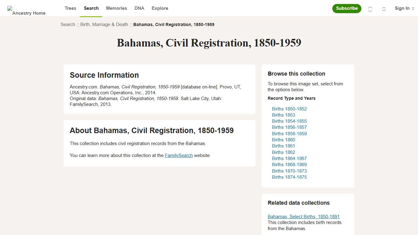 Bahamas, Civil Registration, 1850-1959 - Ancestry